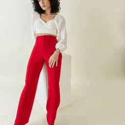 aayu Women Regular Fit Red Lycra Blend Trousers image 5