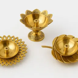 hindcraft HCLPC Brass (Pack of 3) Table Diya Set image 1