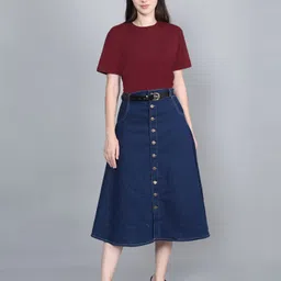codaisy Women Solid A-line Blue Skirt-picture-36