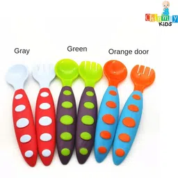 chinmay kids Baby Food Feeding Spoon Learning Cutlery Non-Slip Handles Feeding Training Spoon- Plastic image 4