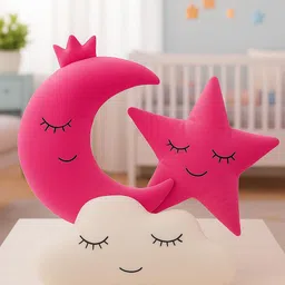 kashish toys Dreamy Sky Pink & WHITENursery Cushion Set – Moon, Star & Cloud Soft Toy Combo - 11 cm image 3