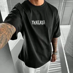 thalasi Men Graphic Print Crew Neck Cotton Blend Black T-Shirt image 2