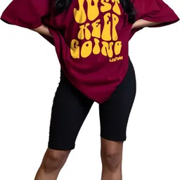 leotude Women Printed Round Neck Cotton Blend Maroon T-Shirt image 4