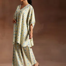 Libas Floral Printed V-Neck Flared Sleeves Pure Cotton kaftan Kurta With Palazzo image 4