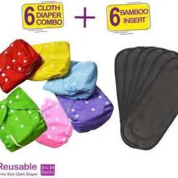 charming stars Adjustable Size Reusable Baby Pocket Cloth Diapers With Charcoal Color Inserts Combo Pack (6 Multicolor Diaper + 6 Insert)-picture-18