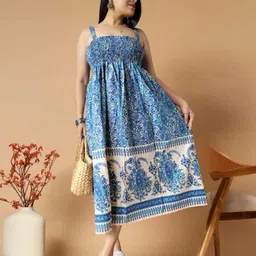 shiv homiefix Women Maxi Blue, Multicolor Midi/Calf Length Dress image 1