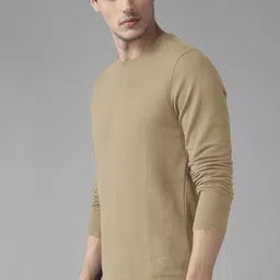 hoodler Men Solid Round Neck Cotton Blend Beige T-Shirt image 3