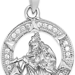 Zarkan Silver Radha Krishna Pendant With Chain Rhodium Zircon Silver image 3