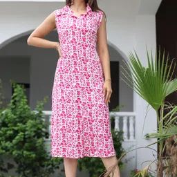 Women Maxi Pink, White Midi/Calf Length Dress-image-8