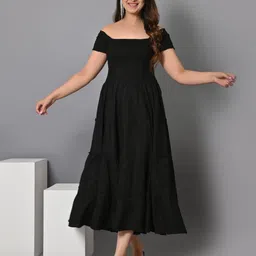 vymo Women Fit and Flare Black Midi/Calf Length Dress image 3