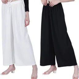 nelwin ji Pack of 2 Women Flared White, Black Polycotton Trousers-picture-11