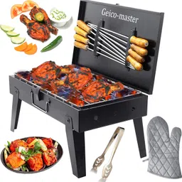Briefcase Folding Barbeque Grill, 8 Skewer,1 Metal Grill, Hand Glove,1 Tong Charcoal Grill-image-55