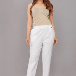 houseofcommon Women Slim Fit White Cotton Blend Trousers image 3