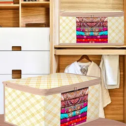 Kuber Industries Cream & Brown 6 Pieces Checked Storage Bag Organiser image 3