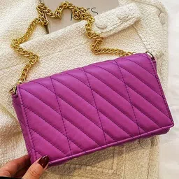 Diva Dale Metal Chain Quilted Structured Sling Bag-image-79