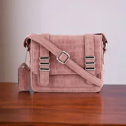 Mast & Harbour Peach Structured Sling Bag With Buckle Detail image 1