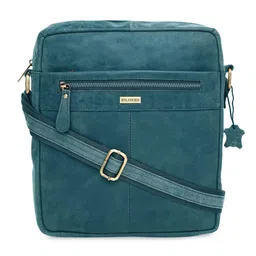 WildHorn Blue Leather Oversized Structured Sling Bag-image-2