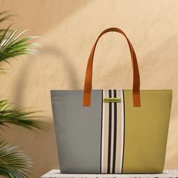 DailyObjects Women Grey & Mustard Yellow Colourblocked Tote Bag-picture-0