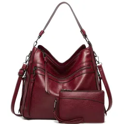 SYGA Textured Leather Structured Shoulder Bag with Pouch image 1