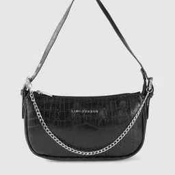 Lino Perros Black Croc Textured Baguette Bag image 3