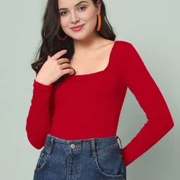 Casual Regular Sleeves Solid Women Red Top-image-6