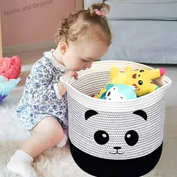 Textile and Beyond White & Black Panda Printed Cotton Laundry Bag image 5