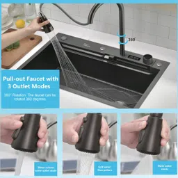 fossa 30"x18"x09" Inch Fully Equipped Kitchen Sink With Integrated Waterfall Pull Out Faucet Stainless Steel Sink With LED Pannel And Digital Display Piano Vessel Sink image 2