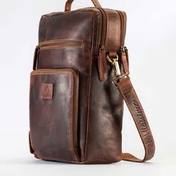 Picco Massimo Unisex Brown Solid Messenger Bag image 3