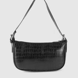 Lino Perros Black Croc Textured Baguette Bag image 5