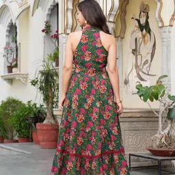 demirner Women Gathered Dark Green Maxi/Full Length Dress image 2