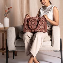 ZOUK Ethnic Motifs Printed Structured Jute Handheld Bag-picture-32