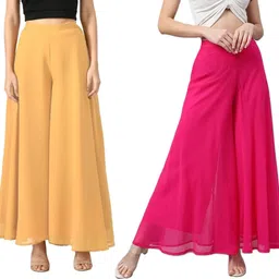 affleon Pack of 2 Women Flared Beige, Pink Georgette Trousers-picture-12