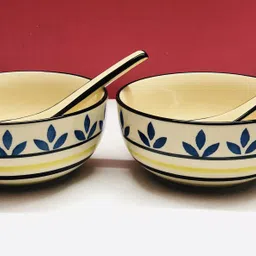 hindustani saudagar Ceramic Cereal Bowl Hand Painted Ceramic Soup Bowl Set of 2 with Spoon-picture-14