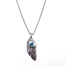 viansh Blue Evil EYe Feather Alloy Pendant with Stainless Steel Box Chain for Men & Boy Silver Silver Pendant Set-picture-27