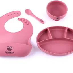 zozobaa Silicone Baby Feeding Set -Bib, Spoon, Suction Base Plate, Suction Base Bowl- 100 % Food Grade Silicone image 1