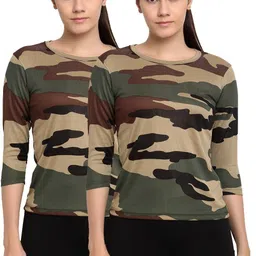 armisto Pack of 2 Women Military Camouflage Round Neck Polyester Multicolor T-Shirt-picture-18