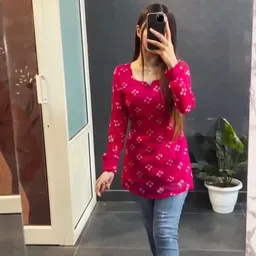 new rjp craft Women Printed Viscose Rayon Straight Kurta image 3