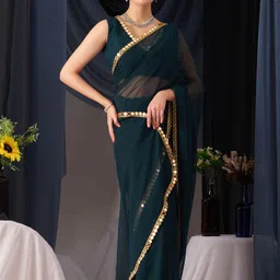 nqueen Solid/Plain, Embellished Bollywood Georgette Saree image 2