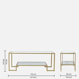 claymint Bridgeview Metal Coffee Table In Golden Finish With Glass Top image 2