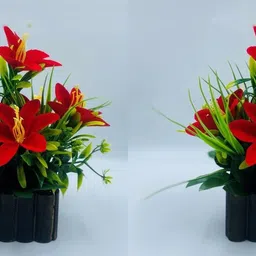 ryme Pack Of 2 Multicolor Lily Artificial Flower with Pot image 1