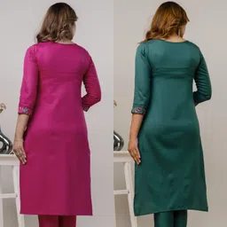 auzaai collection Pack of 2 Women Patchwork Cotton Blend Straight Kurta image 2