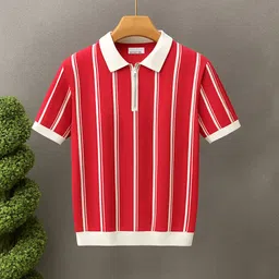nb nicky boy Men Striped Polo Neck Cotton Blend Red, White T-Shirt-picture-20