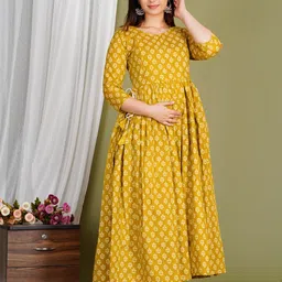 gujari Women Fit and Flare Yellow Midi/Calf Length Dress-picture-21