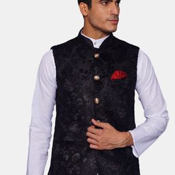 Wintage Men Black Printed Woven Nehru Jacket-picture-24