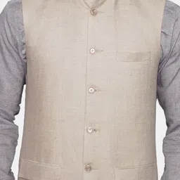 Wintage Men Cream Coloured Solid Woven Nehru Jacket image 4
