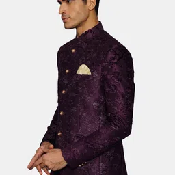 Wintage Men Purple & Black Self Design Bandhgala Ethnic Blazer image 4