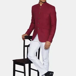 Wintage Men Red Solid Bandhgala Blazer image 5