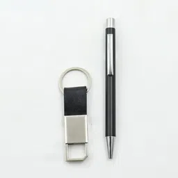 sai simran Executive Pen and Leather Keychain Gift Set Matte Black & Chrome Metal Ball Pen image 5