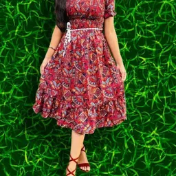 hoc's Women Fit and Flare Maroon Midi/Calf Length Dress-picture-35