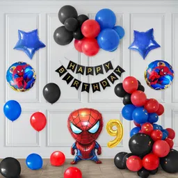 aoes Spider-Man Theme 9th Birthday Decoration Kit Red Blue Black Balloons for Boys-picture-28